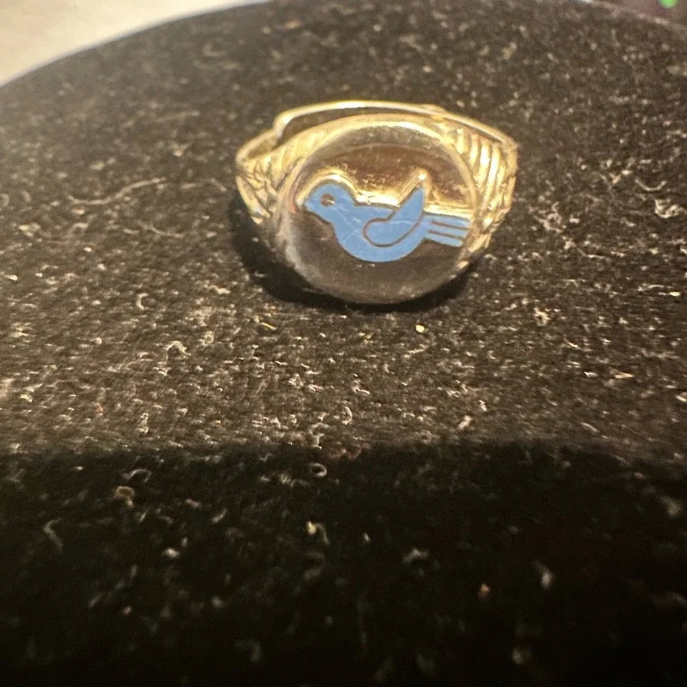 Sterling Silver Blue Enamel Bird Signet Ring Vintage 7g  reminiscent of CampFire - Picture 2 of 13
